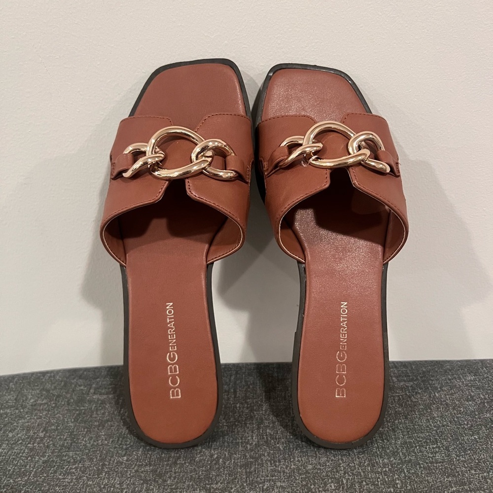 BCBGeneration Brown Leather sandals with Chain De… - image 1